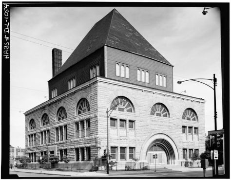 Kehilath Anshe Ma'ariv Synagogue (now, Pilgrim Baptist Church), Chicago, IL.  Designed by Adler & Sullivan. Photographs,Historic American Building Survey, National Park Service, U.S. Department of the Interior, 1979. From Prints and Photographs Division, Library of Congress: HABS ILL,16-CHIG,56—1 http://www.loc.gov/pictures/item/il0127.photos.061286p/resource/ accessed February 18, 2015.